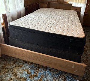 lot 53 image: Vintage Oak FullQueen Bed w Storage Headboard