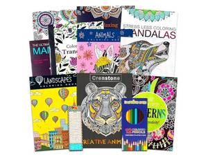 lot 57253 image: 10 Pack Adult Coloring Book Super Set - Bundle with 10 Adult Coloring Books for Women, Men Featuring Mandalas and More  Advanced Coloring Books Bulk - Retail $15