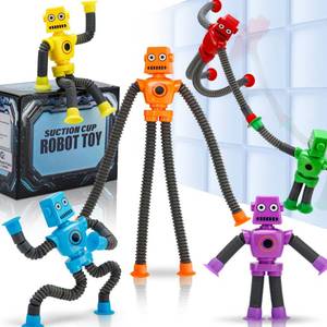 lot 57258 image: Robot Sensory Pop Tubes Toys 6PCS for Toddlers Boys Age 3-8, Suction Cup Stretchy Fidget Toy, Travel Toys, Autism Stress Relief, Birthday Christmas Stocking Stuffers Party Favors - Retail $9