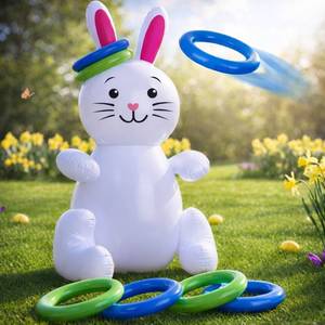 lot 57264 image: 30 Easter Bunny Inflatable Ring Toss Game - Easter Games for Kids with 6 Rings - Weighted Bottom to Keep Inflatable Rabbit Upright - Family Outdoor Easter Party Games for Kids and Adults - Retail $16