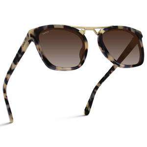 lot 57269 image: Pro Polarized Vintage Large Square Womens Sunglasses with Metal Double-Bar Bridge (Beige TortoiseGradient Brown Lens) - Retail $49