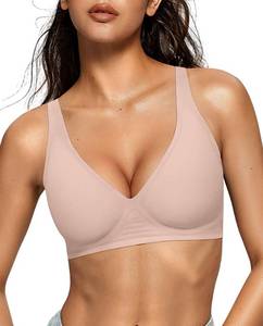lot 57273 image: Womens Deep V Bras Wireless Comfortable Bra Supportive No Underwire Bras T-shirt Push Up Bralettes Plunge Seamless Bra Nude S - Retail $20