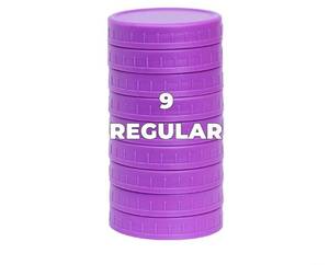 lot 57280 image: 9 Pack Violet Regular Mouth Mason Jar Lids with Silicone Rings,9 Color to Choose, Plastic Mason Jar Lids, Plastic Canning Lids, Fit Ball, Kerr and More (Violet) - Retail $8