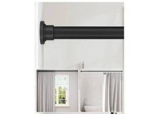 lot 57289 image: Heavy Duty Tension Shower Curtain Rod 42-83 Inches for Bathroom, Window, Non-Slip, Adjustable with Strong Spring Pole for Closet, Doorway, No Rust, No Drilling, Black - Retail $10