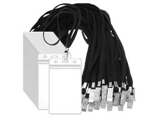 lot 57292 image: ID Badge Holders with Lanyards Set - 100 Pieces Clear Name Tags - Retail $20