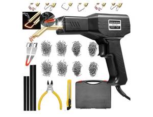 lot 57293 image: Plastic Welder,2 in 1 Plastic Welding Repair Kit with 1000pcs Hot Staples,4pcs Plastics Welding Rods, Knife, Plier, Hot Staples Weld Gun Repair Kit for Car Bumper And Most Plastics(Black)(missing pieces) burn tip - Retail $25