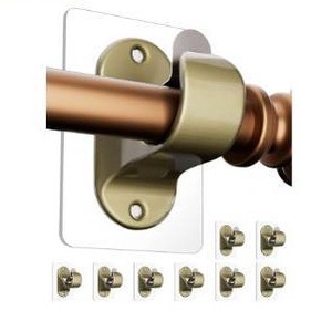 lot 57295 image: No Drilling Curtain Rod Brackets, 8-Pack Self Adhesive Curtain Holders, Adjustable Stick on Wall Curtain Rod Hooks Hanging for Bathroom Kitchen Home, (Retro Color) - Retail $8