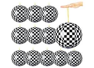 lot 57311 image: 12 Pcs Punching Balloons for Kids PVC Inflatable Punch Bouncy Balloon Heavy Duty Race Car Party Favors Goodie Bags Stuffers Classroom Rewards Carnival Toy Prizes(Black White Checkered) - Retail $8