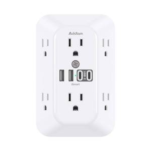 lot 57313 image: Surge Protector Outlet Extender, 6-Outlet Splitter with 4 USB Wall Charger(2 USB-C Ports), Multi Plug Wall Outlet 1800J Power Strip for Home Office Dorm Room Essentials - Retail $12