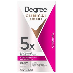 lot 57318 image: Degree Clinical Strength Antiperspirant Deodorant 96-Hour Sweat and Odor Protection Original Soft Solid 5x Types of Sweat  1.6 oz - Retail $27