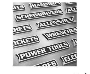 lot 57321 image: 12 Pack of Magnetic Tool Box Labels, 3D-Printed Toolbox Labels, General Tool Box Organize Accessories, Toolbox Magnetic Labels, Reusable Labels, for Steel Toolboxes, Carts, Drawers, and Cabinets - Retail $10