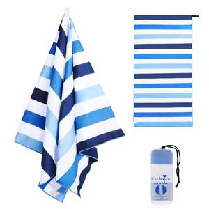 lot 57349 image: Mezcla Quick Dry Beach Towel, Large Lightweight Sandfree Pool Towel for Swimming Camping Travel with Bag (Blue, 30x60 Inches) - Retail $9