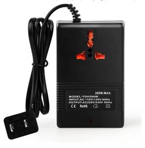 lot 57355 image: Voltage Transformer Power Converter (110V to 220V) Circuit Breaker Protection Voltage Conversion Protection, Suitable for Household, Travel, RV, Camping (Black -200w) - Retail $25