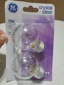 lot 57371 image: GE Incandescent 25-Watt Light Bulbs  Crystal Clear Decorative Mini Globe  G16.5  E26 Medium Base  1-Year Life  2pk - Retail $7