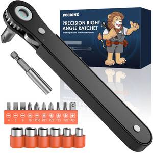 lot 57374 image: Right Angle Screwdriver Mens Gifts - 90 Degree Offset Ratcheting Screwdriver Pocket Mini Low Profile Ratchet Wrench Bit Socket Set for Tight Space Cool Gadgets EDC Gear Tool Stocking Stuffers for Men - Retail $10