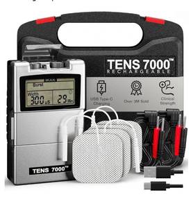 lot 57377 image: 7000 Rechargeable Tens Unit Muscle Stimulator, Back Pain Relief, 4 ElectrodesUnit Pads, Period Pain Simulator, Muscle Recovery & Growth, Stim Machine, Electrotherapy, TENS Machine - Retail $45