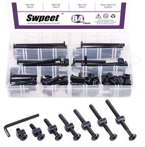 lot 57379 image: 84Pcs Black M6 20304050607080mm Crib Hardware Screws Kit, Hex Socket Head Cap Cribs Baby Bed Bolt and Barrel Nuts with 1 x Allen Wrench Perfect for Furniture, Cots, Cribs Screws - Retail $15