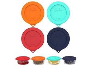 lot 57380 image: 1 Cup Round Silicone Storage Cover Lids Replacement for Anchor Hocking and Pyrex 7202-PC Glass Bowls (Container not Included) (Mix - 4 pack) - Retail $8