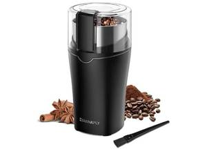lot 57400 image: Coffee and Spice Grinder, Espresso Grinder for Home Use, Stainless Steel Blade and Removable Cup, Multi-functional for Coffee Beans, Spices and More, Black  - Retail $25