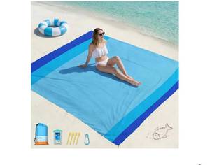 lot 57406 image: Beach Blanket Oversized Extra Large 78 X 81,Waterproof Sandproof Beach Blanket 1-7 Adults Lightweight Durable for Travel Camping Hiking Picnic - Retail $18