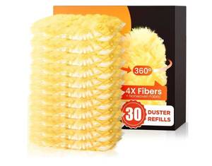 lot 57430 image: 30 Count Heavy Duty Duster Refills for Swiffer, Multisurface 360° Larger Size Dusters with 4X Microfibers, Unscented Disposable Dusters for Cleaning Home, Blinds, Fans, Corners (Only Duster) - Retail $12