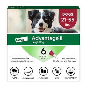 lot 57438 image: Advantage II Vet-Recommended Flea Prevention for Large Dogs 21-55 lbs  6-Monthly Treatments - Retail $67