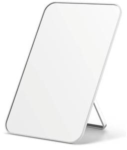 lot 57449 image: Desk Makeup Mirror, 8 x 5 inches Table Mirror with Foldable Stand and Hanging Hole for Shaving and Travelling, White - Retail $15