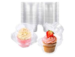 lot 57450 image: 25 Pack Individual Cupcake Containers Plastic Cupcake Boxes Cupcake Holders Stackable Deep Dome Cupcake Carrier - Retail $12