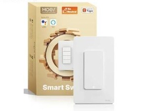 lot 57452 image: MOES WiFi Smart Light Switches, No Neutral Wire Needed, Require Capacitors, 2.4GHz Single Pole Switch, Compatible with Alexa Google Assistant - Retail $22