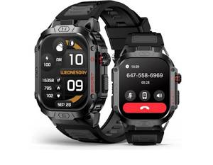 lot 57459 image: Military Smart Watch for Men, 2.02 Outdoor Sport Smartwatch with Flashlight, Heart Rate Blood Oxygen Blood Pressure Sleep, 100 Sport Modes Fitness Tracker Compatible Android and iOS Black - Retail $25