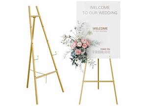 lot 57508 image: Gold Easel Stand for Sign, Heavy Duty Easel, 4-Tier Adjustable Art Easel for Painting, Wedding Sign 1pc - Retail $40