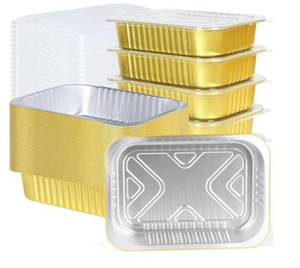 lot 57512 image: 40 Pack 1.5 LB 7.2x5x1.8 Aluminum Pans with Lids Heavy Duty, 24 Ounce Disposable Tin Foil Food Containers with Lids - Retail $25