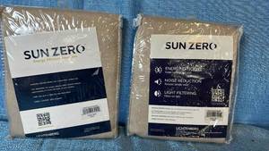 lot 2001 image: Sun Zero Energy Efficient Blackout Rod Pocket Panel Set 52x63 Qty 2 Panels Color Sand