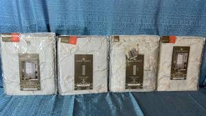 lot 2005 image: Royal Velvet Plaza Sheer Embroidery Grommet Panels Qty 4 Panels 50x84 Color Cool White.