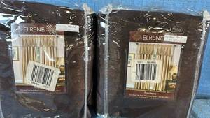 lot 2041 image: Elrene Providence Back Tab Pinch Pleat Lined Panel 26x84 Qty 2 Panels Color Chocolate.