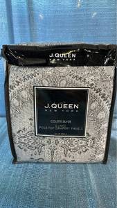 lot 2046 image: J Queen New York 2 Lined Pole Top Drapery Panels 50x84 Color Colette Silver.
