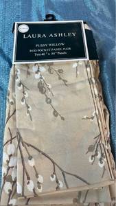 lot 2048 image: Laura Ashley Pussy Willow Rod Pocket Panel Pair. Includes Two 40x84 Panels.