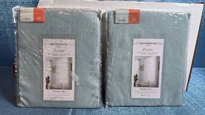 lot 8002 image: Liz Claiborne Lisette Aqua Dust Grommet Window Panels 50x84