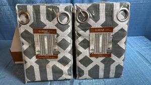 lot 8028 image: ELRENE Grayson Geometric Pattern Grommet Curtain Panels Set