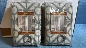 lot 8030 image: Elrene Crackle Grommet Curtain Panels 52x84 Gray Geometric Pattern