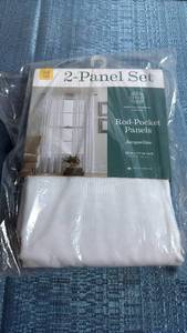 lot 8034 image: White Jacqueline Rod Pocket Curtain Panels 2-Panel Set 59x84 inches