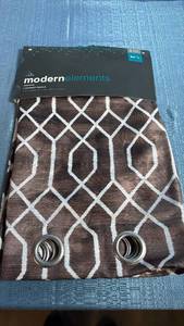 lot 8039 image: Modern Elements Andreas Brown White Geometric Grommet Curtain Panels Set