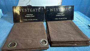 lot 8041 image: Westgate Dynasty Brown Grommet Panel Curtains Set