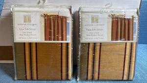 lot 8042 image: Faux Silk Stripe Curtain Panels Set - 42x84 Rod Pocket Lined Window Treatments