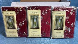 lot 8054 image: Addison Burgundy Faux Silk Embroidered Curtain Panels Set of 3