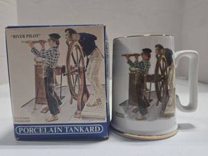 lot 325 image: Norman Rockwell River Pilot Porcelain Tankard Mug with Box