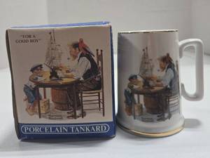 lot 326 image: Norman Rockwell For A Good Boy Porcelain Tankard with Original Box