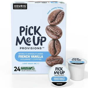 lot 339 image: Pick Me Up Provisions French Vanilla Coffee Keurig K-Cup Pods Light Roast 24Box (PM62434)