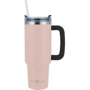 lot 361 image: Brentwood Geojug 40-Oz. Insulated Stainless Steel Tumbler Cup with Handle  Lid  and Straw  Black (Pink) New