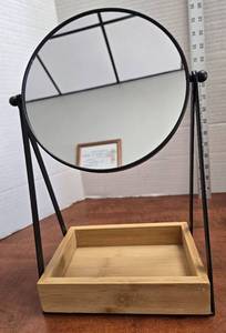 lot 389 image: Round Tabletop  Mirror with Wooden Storage Tray